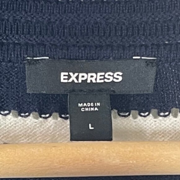 EXPRESS | Women's Blue & White Loose Knit Round Neck Sleeveless Tank | Size L - Picture 8 of 11